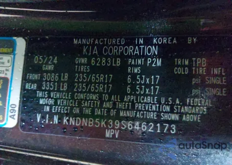 2025 Kia Carnival Mpv Lxs from USA, damaged, VIN KNDNB5K39S6462173